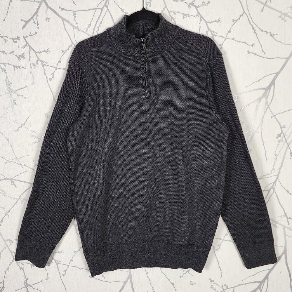 Robert Graham Charcoal Cotton Blend Knit Quarter Zip Mockneck Sweater